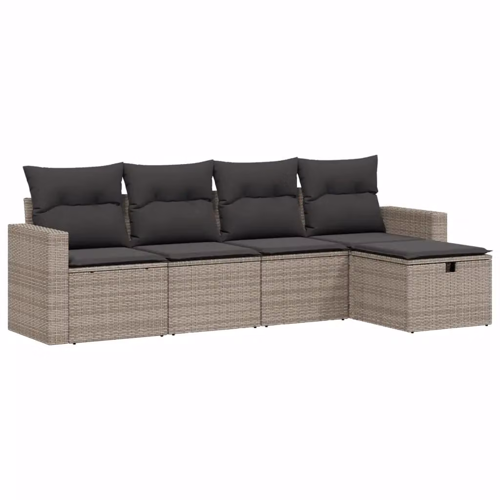 vidaXL Set Divano da Giardino a L 5 pz Grigio con Cuscini in Polyrattan e Struttura in Acciaio – 2