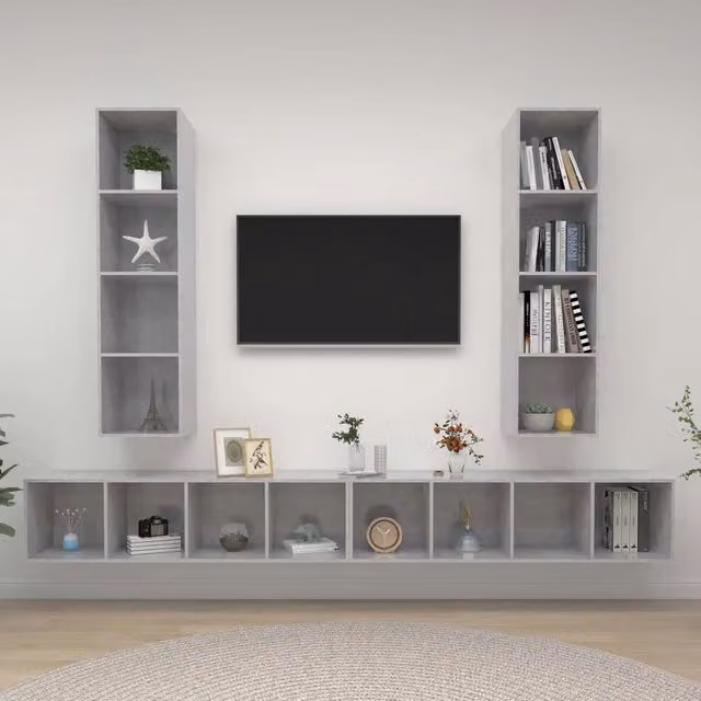 Mobile TV a Parete 4 pz-Set di 4 Mobile TV a Muro Grigio Cemento in Legno Multistrato