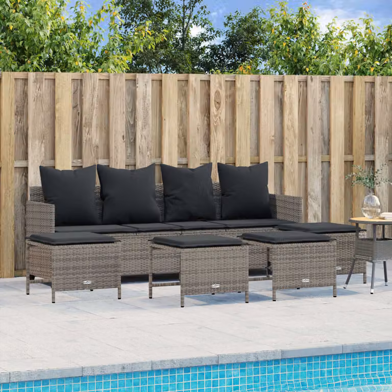 vidaXL Set Divano da Giardino a L con Ottoman, 5 Pezzi in Polyrattan e Metallo, Grigio