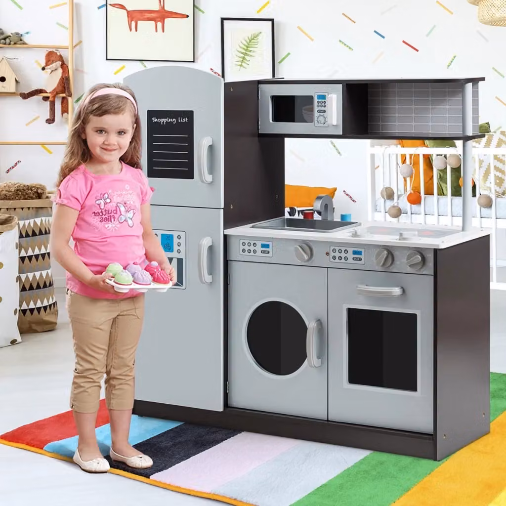 Cucina giocattolo verticale in legno Design Mania con accessori e manopole, colore grigio – 2