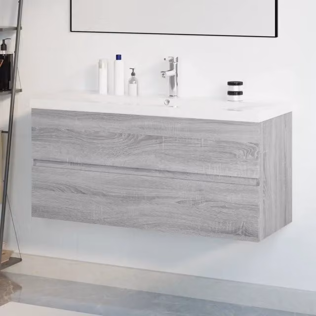 Mobile Bagno e Lavabo Integrato-Lavandino-Armadietto da bagno Grigio Sonoma Legno Multistrato 852693