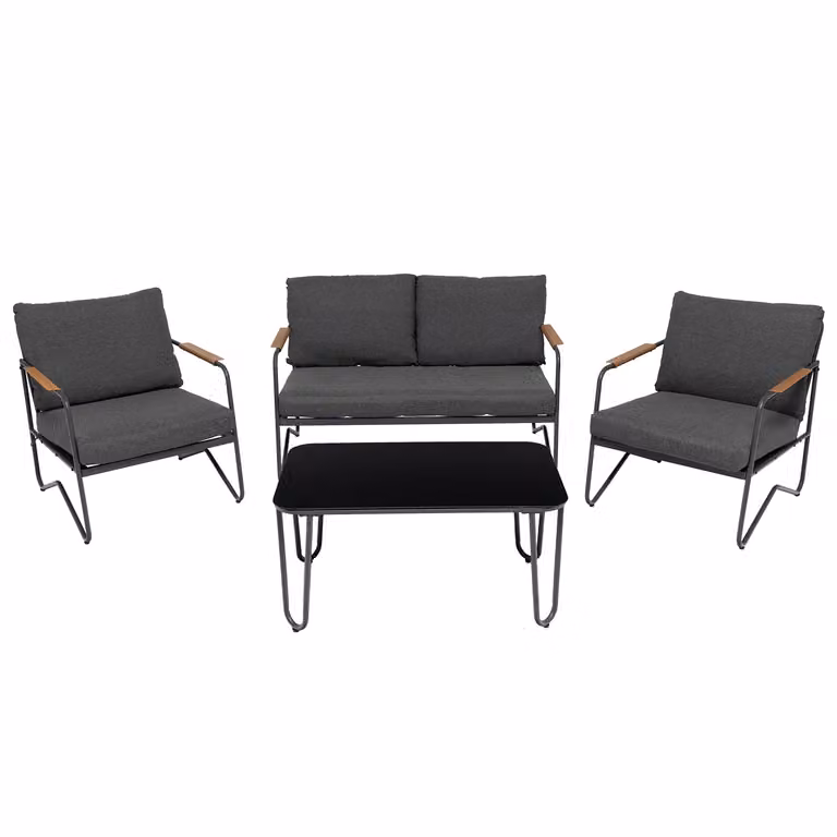 Vestiamo Casa Giardino Set da giardino 4 pezzi moderno in acciaio antracite con top in vetro temperato e cuscini inclusi