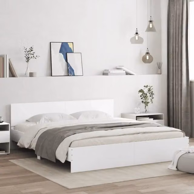 Giroletto con Testiera e LED-Struttura Letto con testiera Bianco 200x200 cm 586164