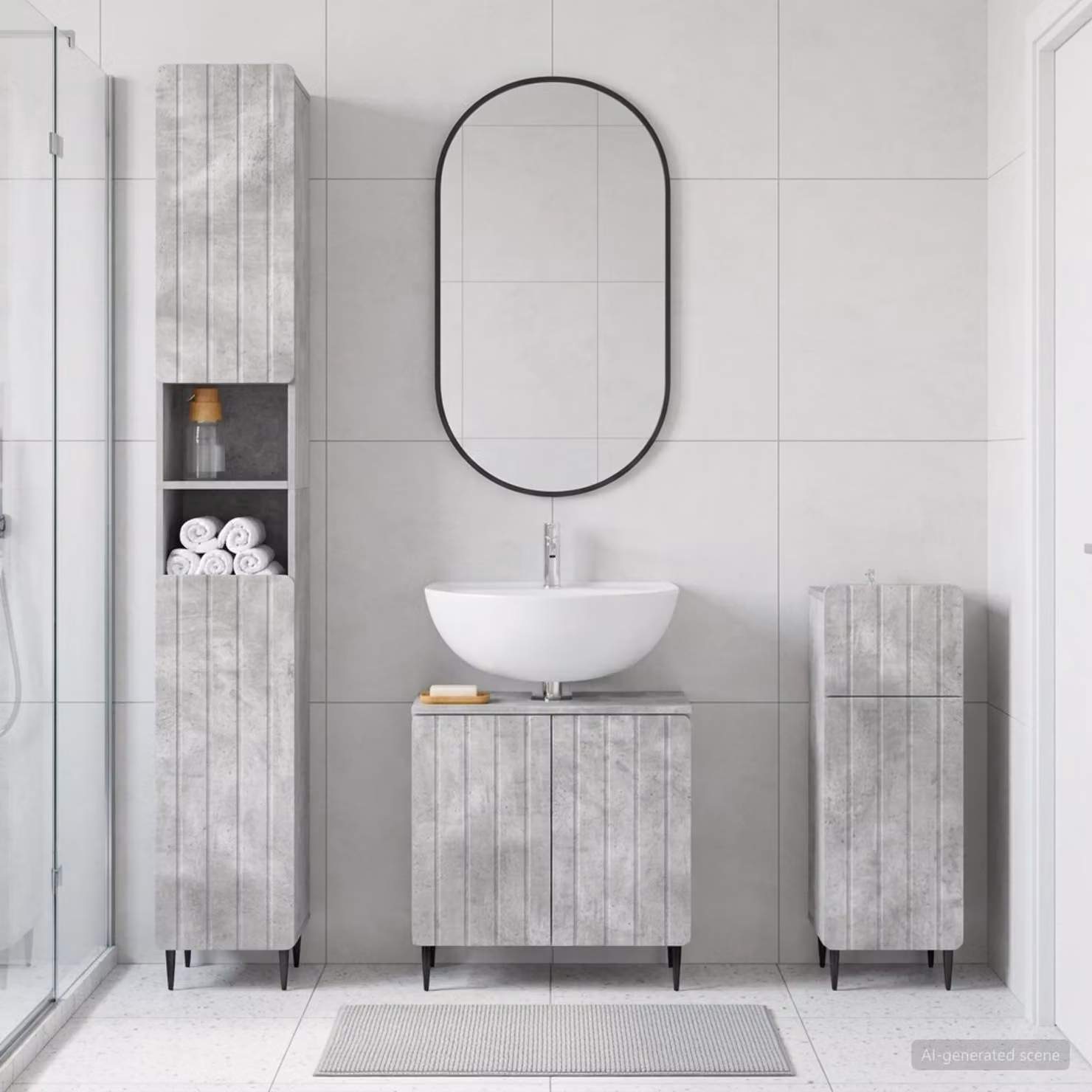 Set di 3 armadietti da bagno moderni vidaXL ZWOLLE in legno, colore grigio opaco, H x L x P: 190 x 31 x 30 cm e 190 x 31 x 48,55 cm