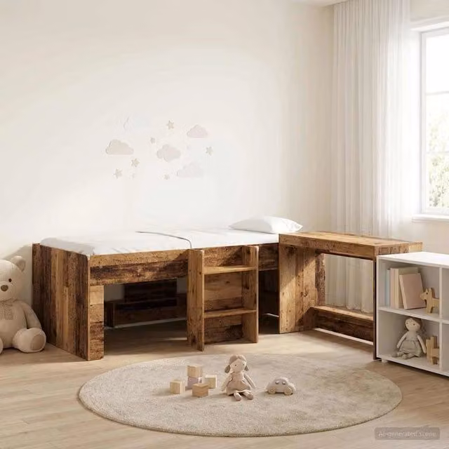 Letto alto per bambini con scrivania 2 pz Legno antico 3423484