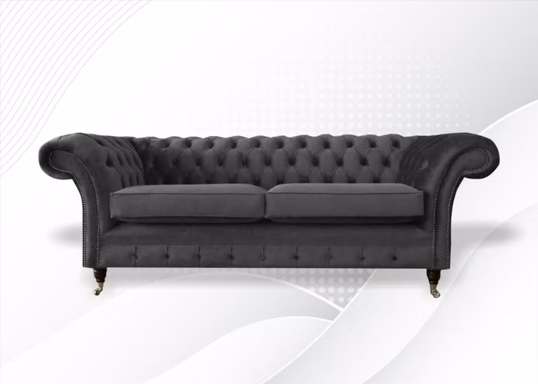 Chesterfield 3 Sitzer Sofa Dreisitzer Grau Wohnzimmer Textil Modern Couchen