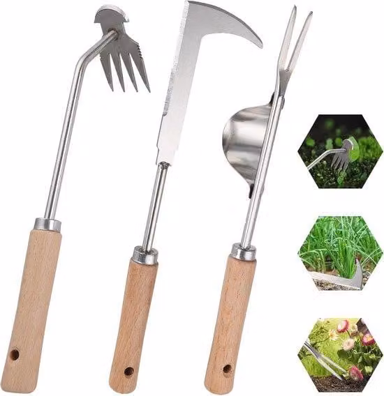 Pinze manuali per rimuovere le erbacce, con manico in legno – Estrattori portatili per erbacce in acciaio inossidabile, ideali per giardino e terrazzo