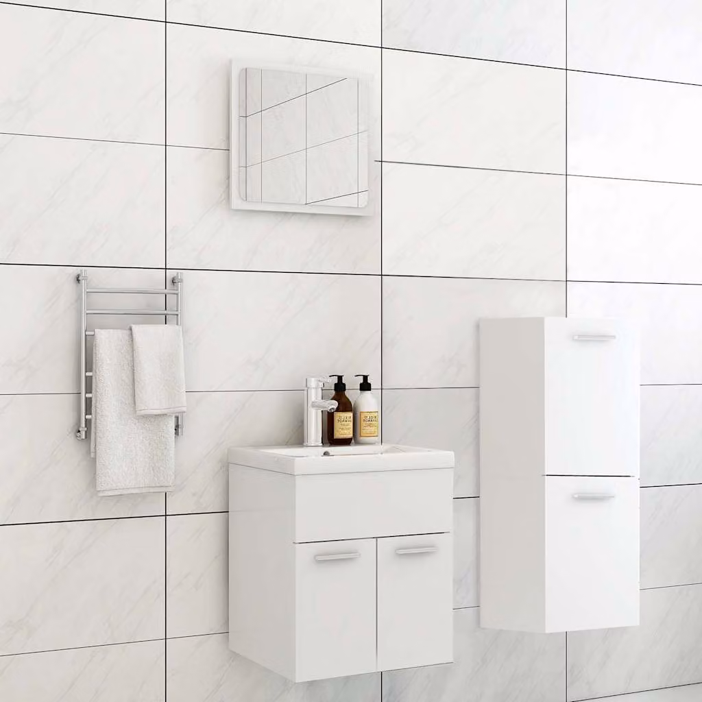 Set di mobili da bagno moderni vidaXL bianco lucido in legno e MDF composto da mobile lavabo e mobiletto laterale sospeso L/P/H: 46.0 x 38.5 x 41.0 cm