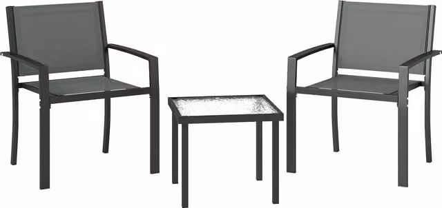 Set da terrazza Outsunny composto da 3 pezzi con tavolo in vetro e sedie in textilene, Grigio chiaro – 1