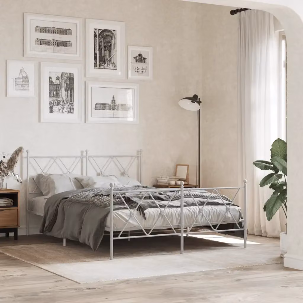 Letto matrimoniale DESIGN IN con testiera e pediera in metallo bianco L/P/H: 140 x 200 x 90.5 cm – 2