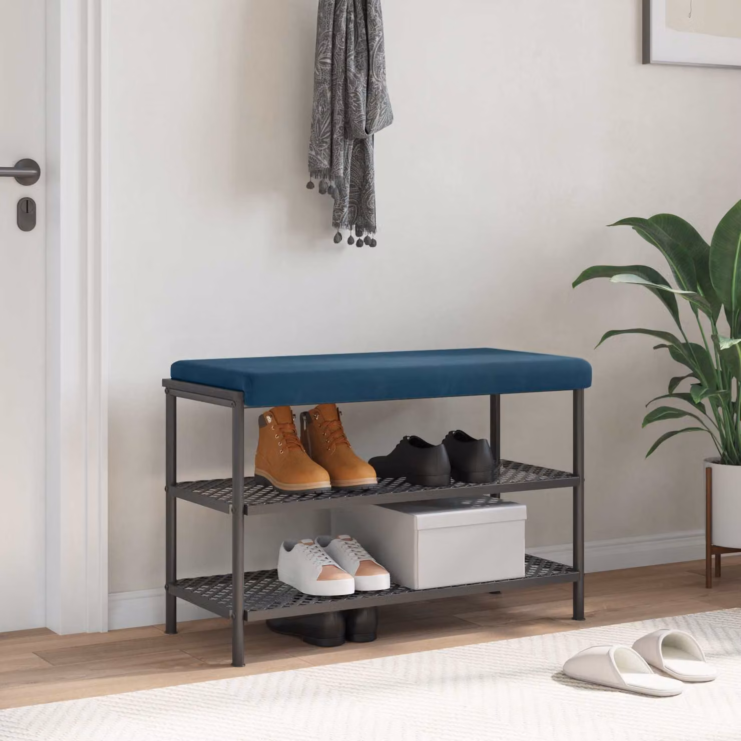 Cuscino per panchina vidaXL in velluto blu con imbottitura in schiuma e base antiscivolo, L 80 cm x P 80 cm x H 3,5 cm