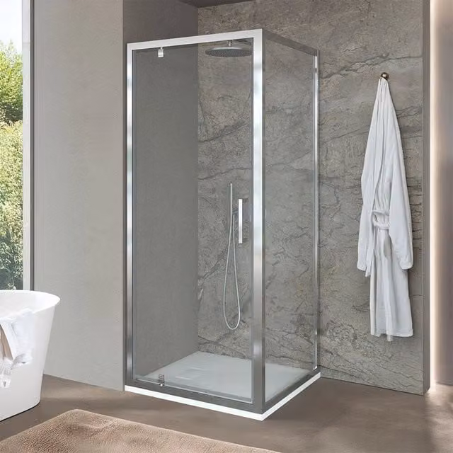 Box doccia angolare INBAGNO con porta battente in vetro temperato trasparente e profili cromo L: 90,5 cm, P: 70,5 cm, H: 200 cm – 1