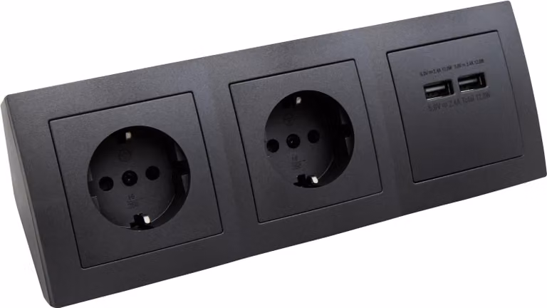 Blocco prese McPower "Flair", antracite, opaco, contatto di terra a 2 vie + 2x USB