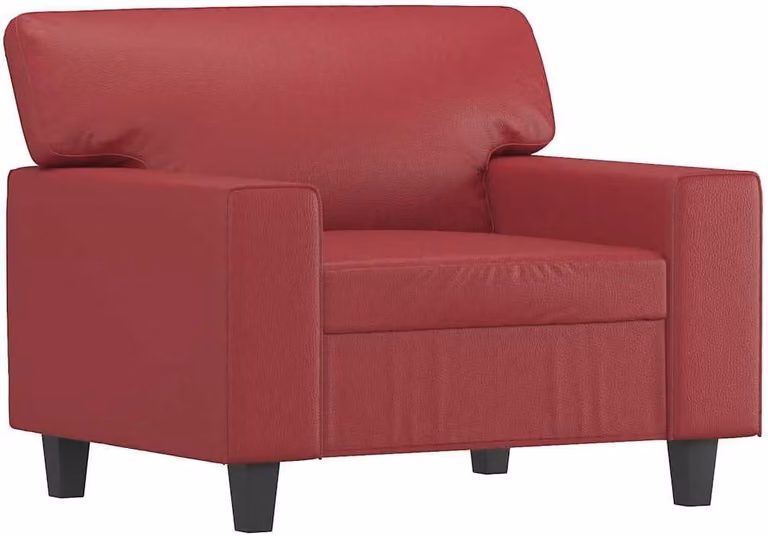 Poltrona rossa in ecopelle resistente, con struttura in metallo robusta, imbottitura spessa e cuscino lombare, ideale per la lettura o il relax