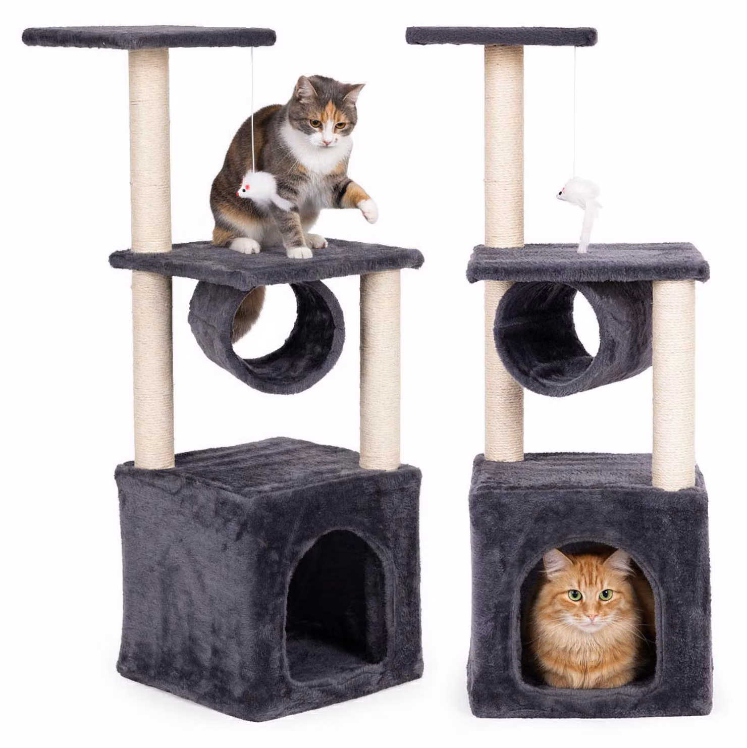 Albero per gatti multifunzione: tiragraffi, cuccia, torre per arrampicarsi, 94 cm, grigio, marca Petsi