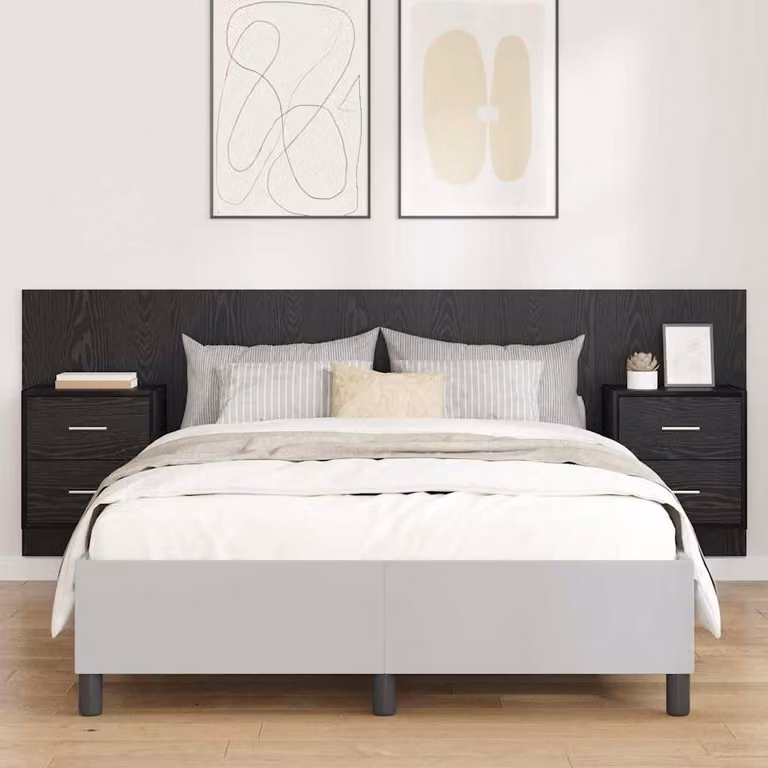 Set di 3 pezzi Testata con Comodini Integrati vidaXL in Legno Ingegnerizzato Nero Opaco L: 217,0 cm, H: 80,0 cm, P: 35,06 cm