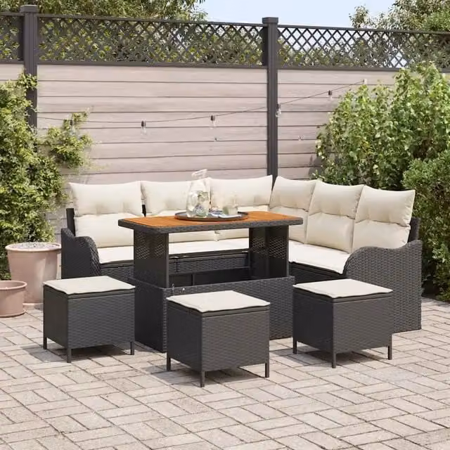 Set Divano da Giardino 9 pz Nero polyrattan 3362270