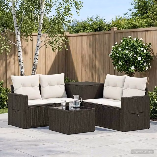 Set di divani 6 pz Nero e Bianco Crema 55 x 55 x 37 cm 3447443