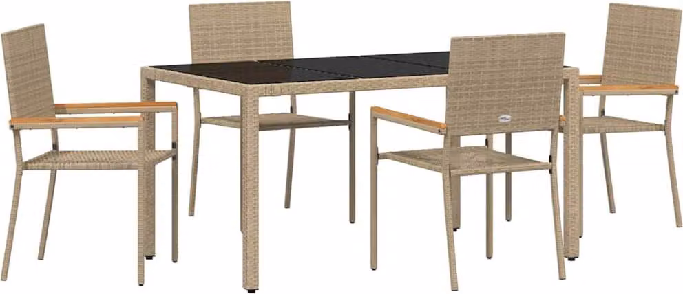 Set da Pranzo per Giardino 5 pcs Beige polyrattan
