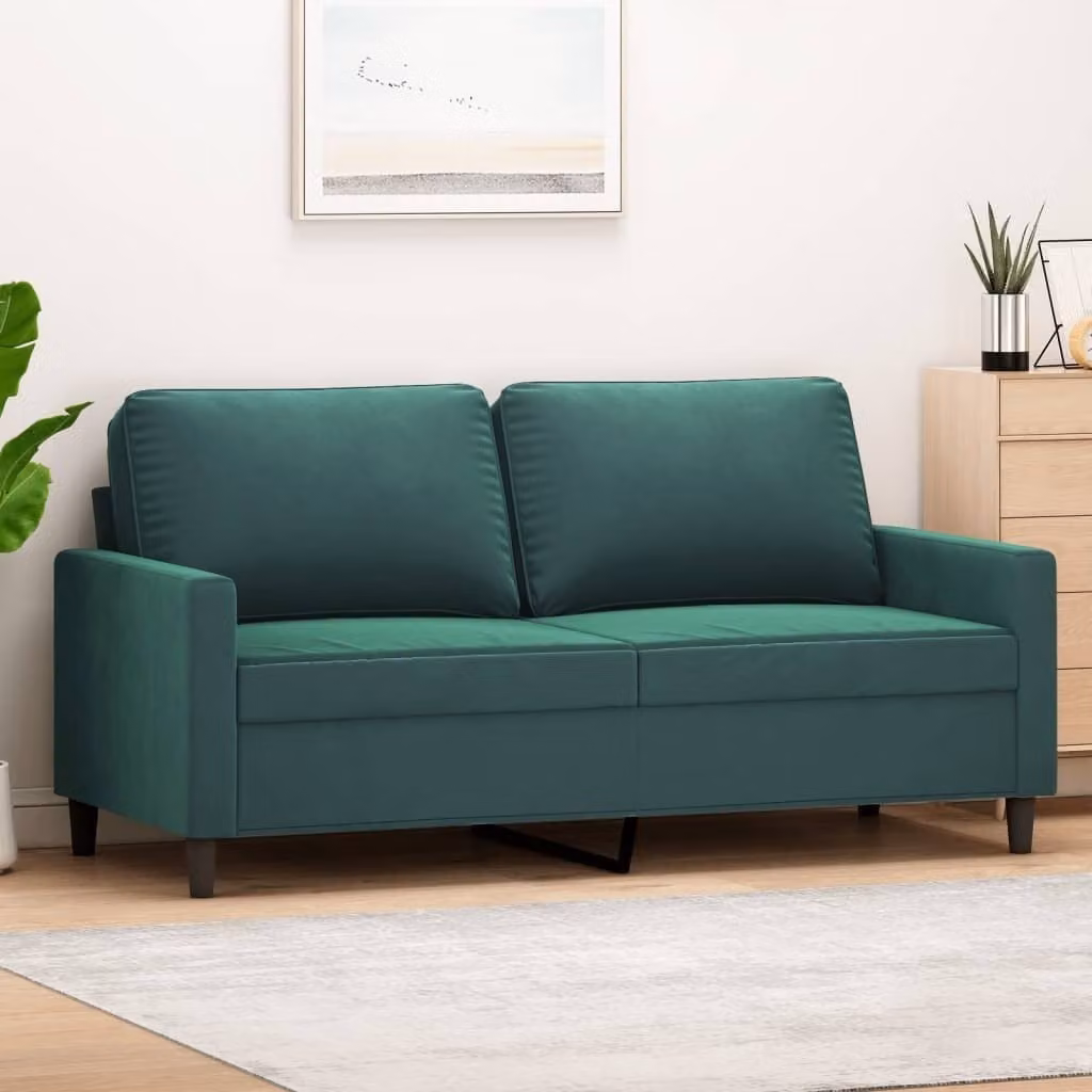 Divano a due posti, colore verde scuro, 140 cm, in velluto