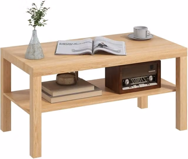 Tavolino da caffè moderno XYLO con 2 ripiani in legno naturale marrone L 90 cm, P 45 cm, H 44.5 cm