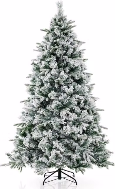 Albero di natale innevato con 300 luci a LED bianche calde per casa, Albero di natale artificiale da 215 cm Verde-Alberi di Natale
