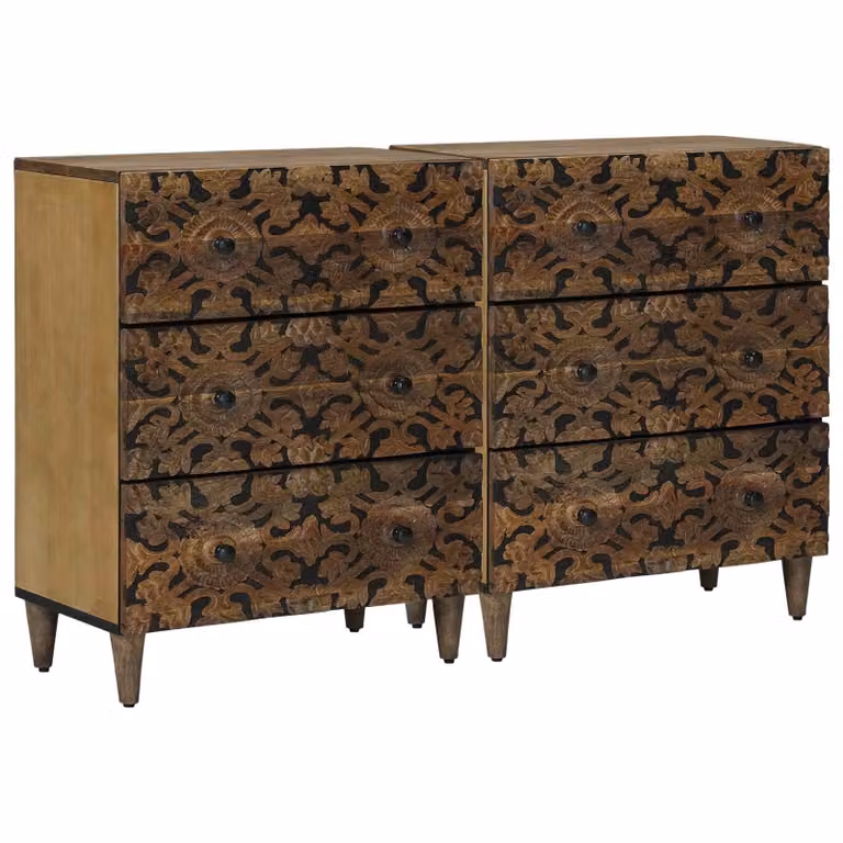 Set di 2 credenze vidaXL in legno di mango massello marrone L/P/H: 120 x 33 x 75 cm
