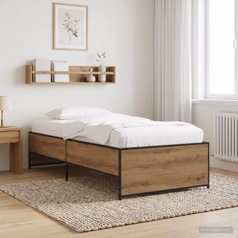 Struttura del letto vidaXL in stile minimalista con doghe in legno, colore rovere e nero, L 200 x P 80 x H 40,5 cm