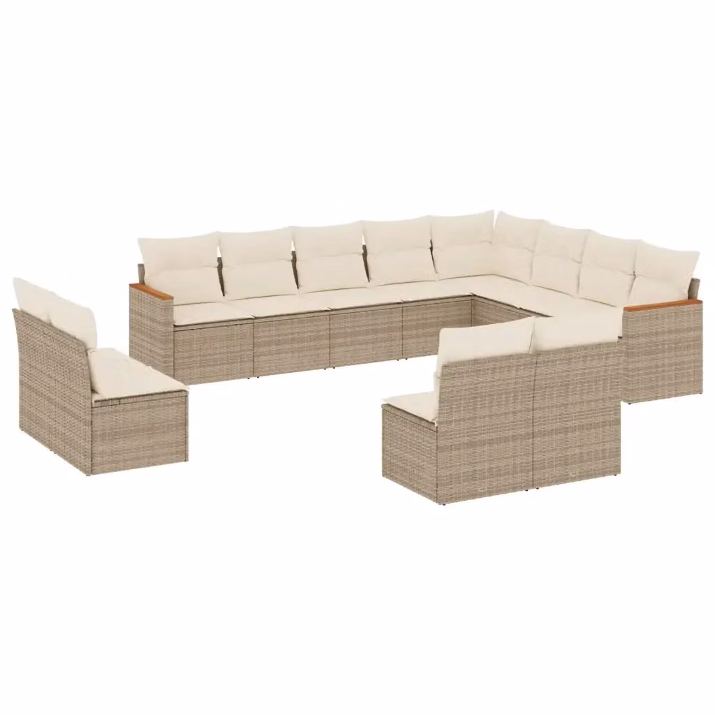Set di Divani da Giardino a Forma di U vidaXL con Cuscini Beige e Struttura in Metallo e Rattan – 2