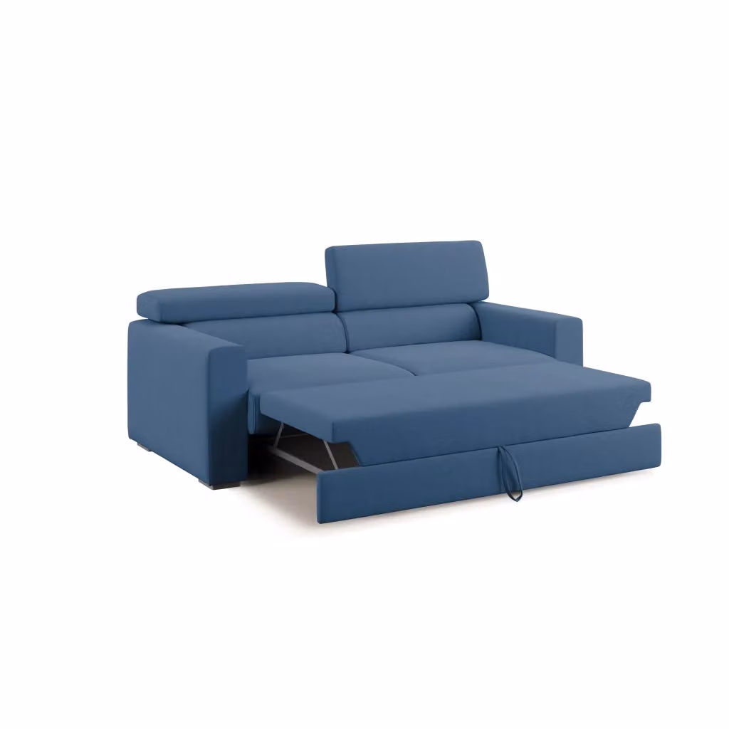 Divano Dylan Divani.Store con pouf estraibile e funzione letto, colore blu, larghezza: 188 cm – 2
