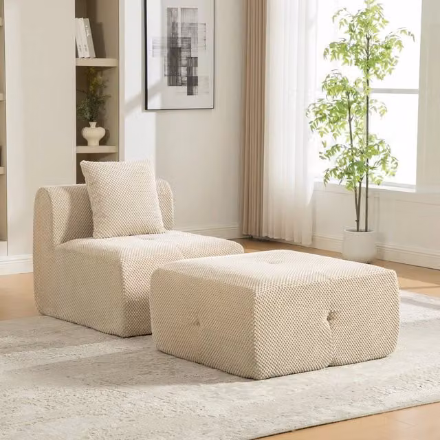 Divano Modulare in Tessuto Chenille ¨C MINIMAL ¨C Khaki Chiaro, Morbido, Antiscivolo