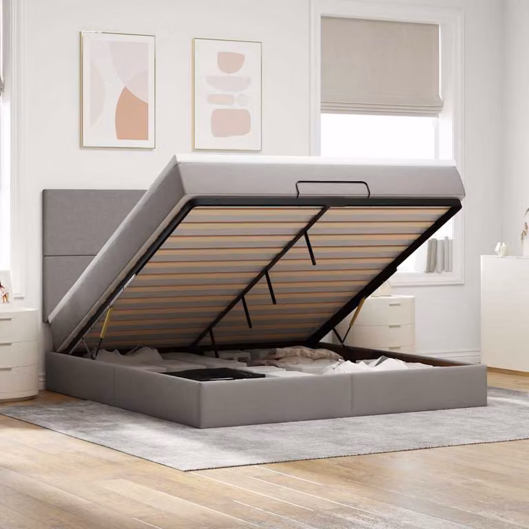 vidaXL Letto con Contenitore e Materasso in Tessuto, Colore Tortora/Grigio/Beige, L 180 x P 200 cm