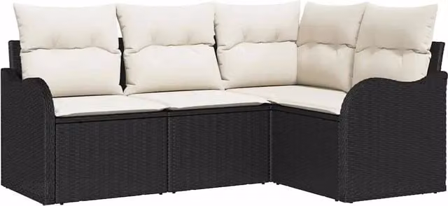 Set Divano da Giardino con archiviazione 4 pz | Set Salotto da Giardino Nero polyrattan