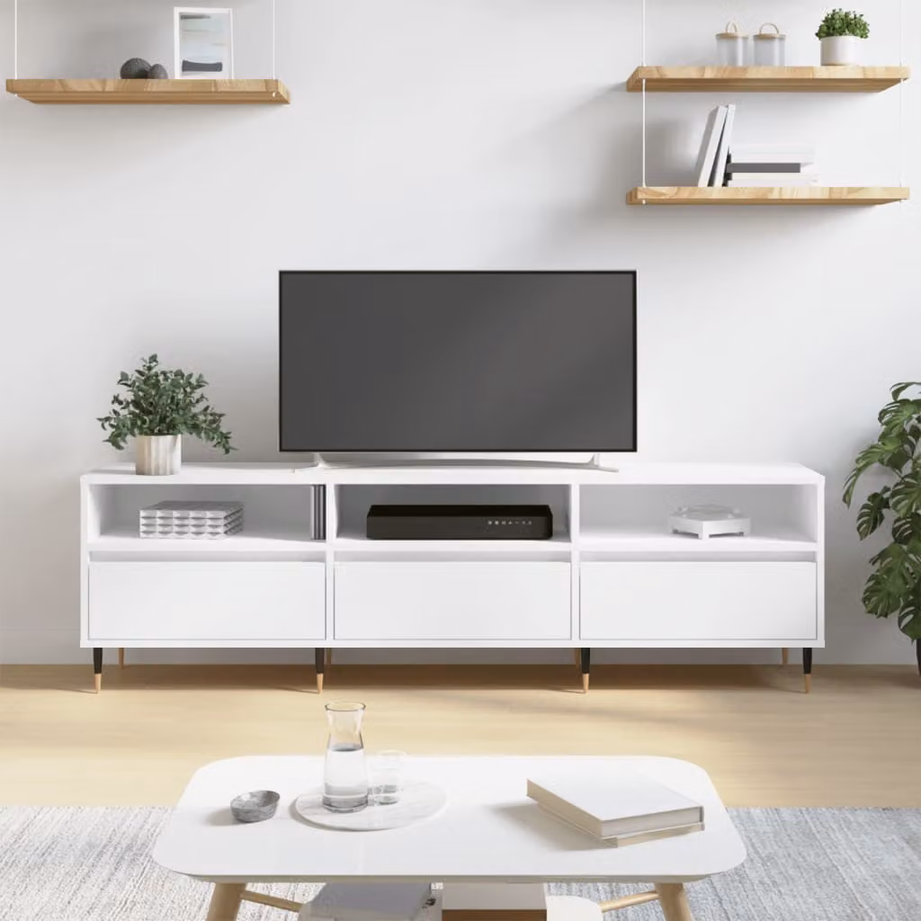 vidaXL Mobile Porta TV Moderno Bianco con Ruote in Legno e Metallo L 150 cm x P 30 cm x H 44,5 cm