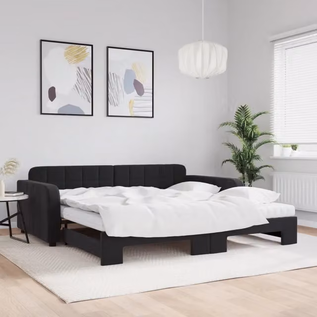 Divano Letto Estraibile vidaXL in Velluto Nero con Materasso 100x200 cm