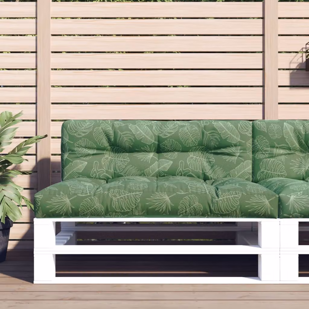 Cuscino per Pallet vidaXL con Motivo a Foglie Verde, Impermeabile e Resistente ai Raggi UV, L/P/H: 120 x 40 x 12 cm