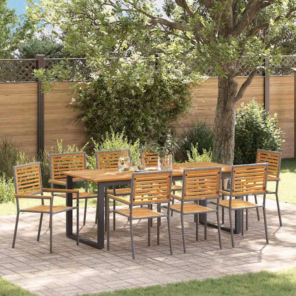 Maison Exclusive - Set da pranzo per esterno, 9 pezzi, legno massello di acacia, colore grigio