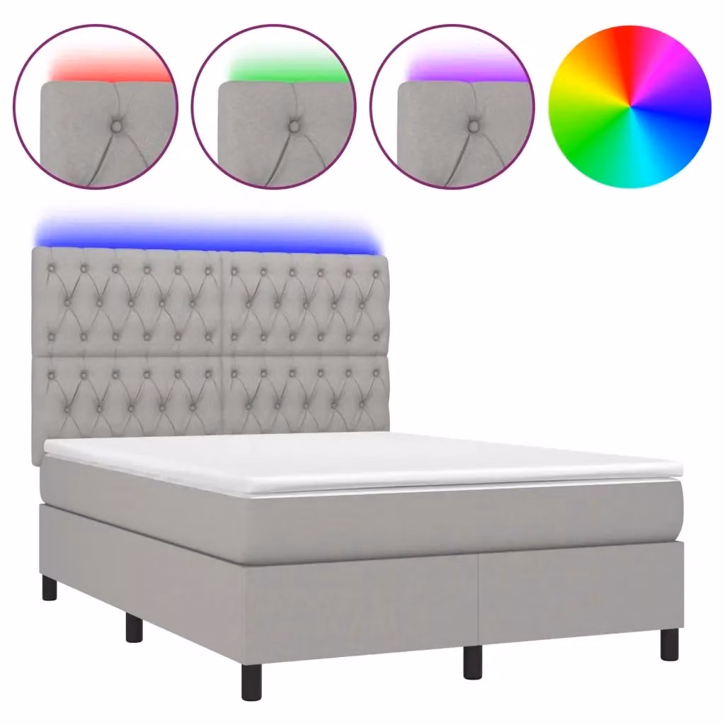 Letto a molle con materasso e illuminazione LED vidaXL in tessuto grigio chiaro, L/P/H: 144 x 193 x 128 cm – 2