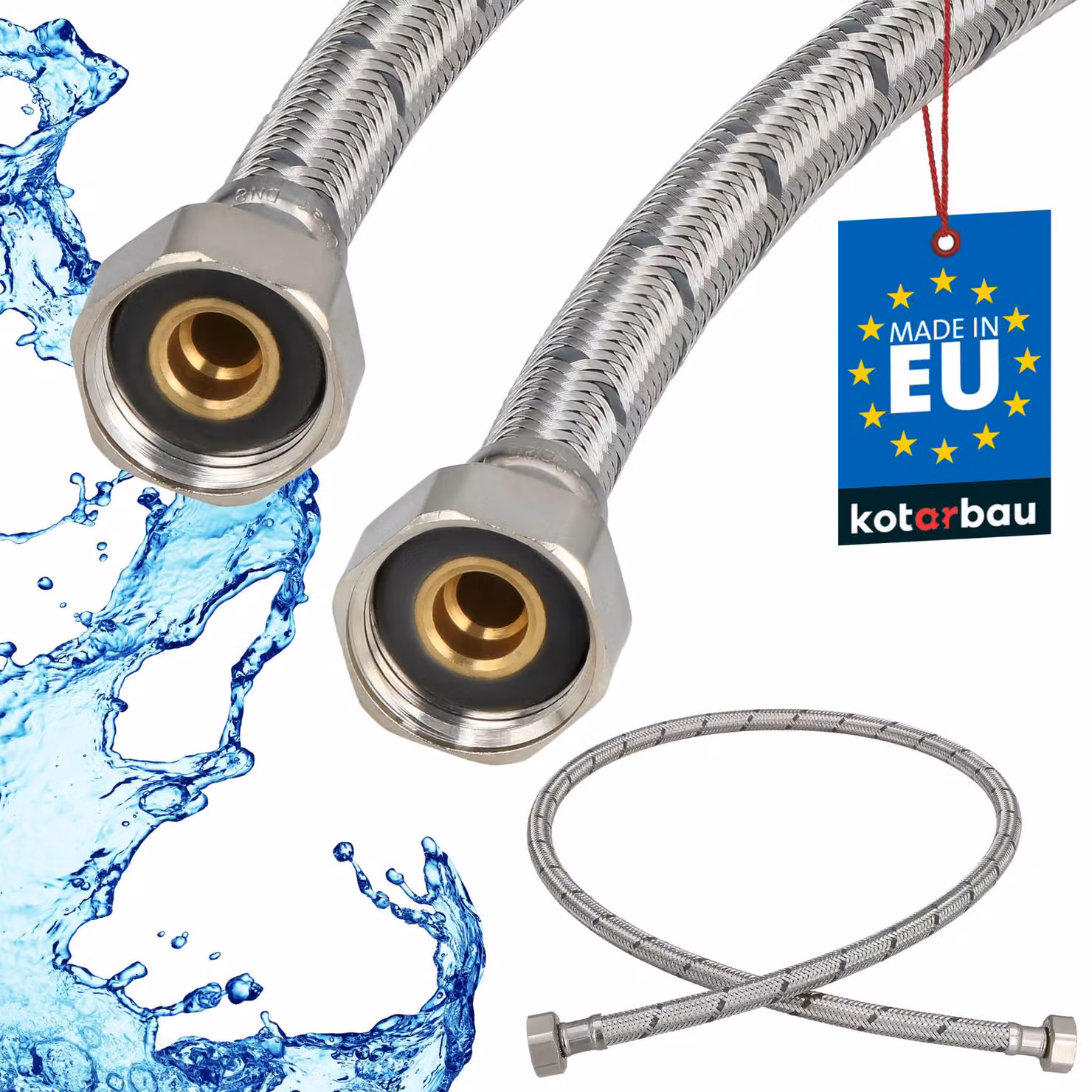 KOTARBAU® Tubo Flessibile per Rubinetto 1/2“ x 1/2“ Rivestito in Acciaio Inox 70 cm Tubo Flessibile per Rubinetto Cucina Argento