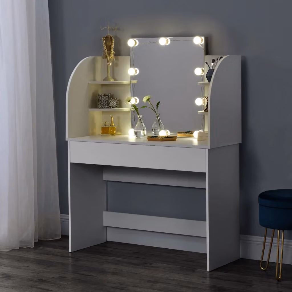 Tavolo da Trucco Köla en.casa con Specchio e Illuminazione LED Bianco L: 139,5 cm, H: 108 cm, P: 40 cm – 2