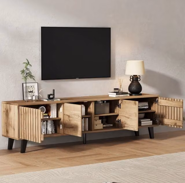 TV-Schrank 180x40x55 cm in truciolare effetto legno naturale; 8 scomparti
