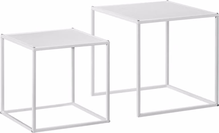 Set da 2 tavolini da salotto, tavolini angolari, tavolini da caffè con struttura in acciaio, tavolini da divano dal design moderno, per il soggiorno, portata massima 10 kg, bianco