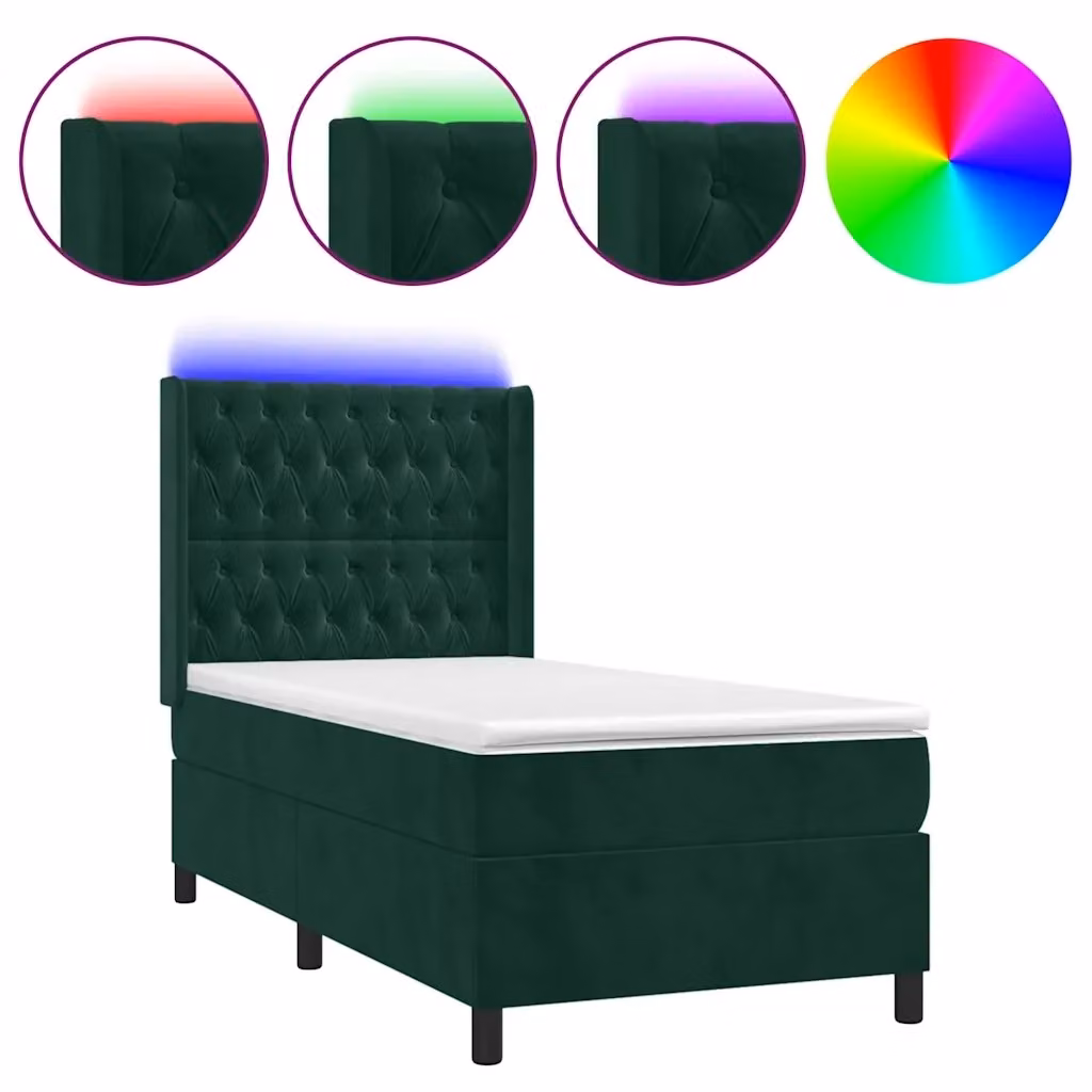 Letto Ibrido con Materasso vidaXL in Velluto Verde con Illuminazione LED e Porta USB L/P/H: 80 x 200 cm – 2