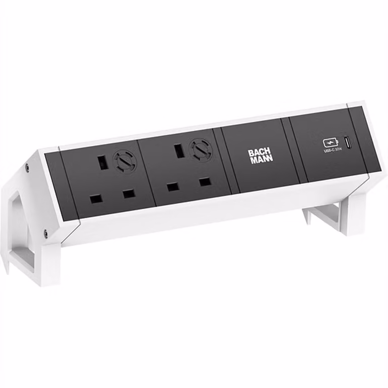 BACHMANN DESK2 2xUK 1xUSB C 30W, 0,2m GST18 RAL9010 Regno Unito