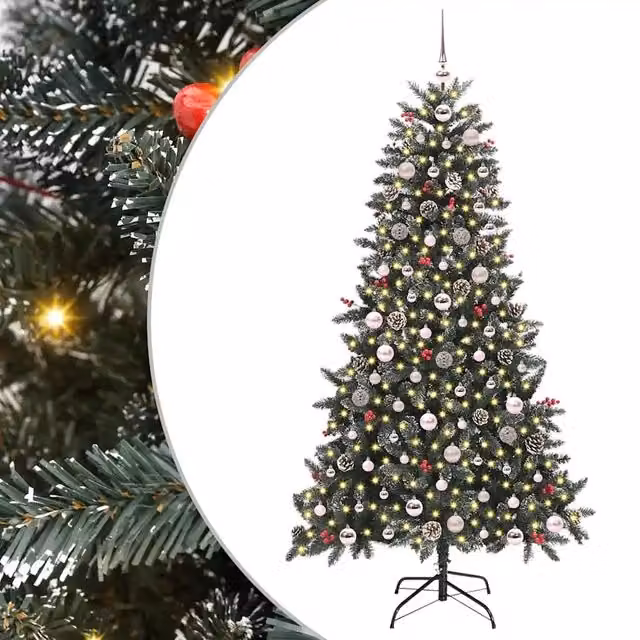 Albero di Natale artificiale moderno verde con 300 LED luce bianca calda, Altezza: 180 cm