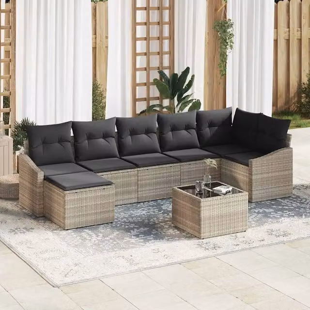 Set di divani 8 pz Grigio chiaro polyrattan 3346822