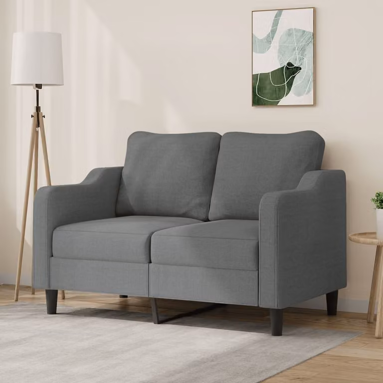 Divano a due posti, colore grigio scuro, 120 cm, rivestito in tessuto