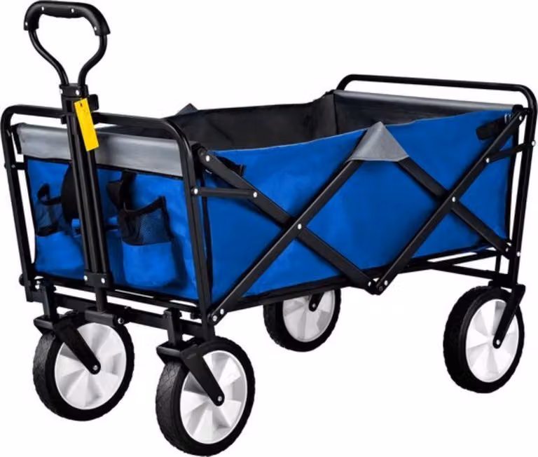Carrello pieghevole - Trasporto bambini - Blu/grigio - Maniglie regolabili - 80kg - 90L