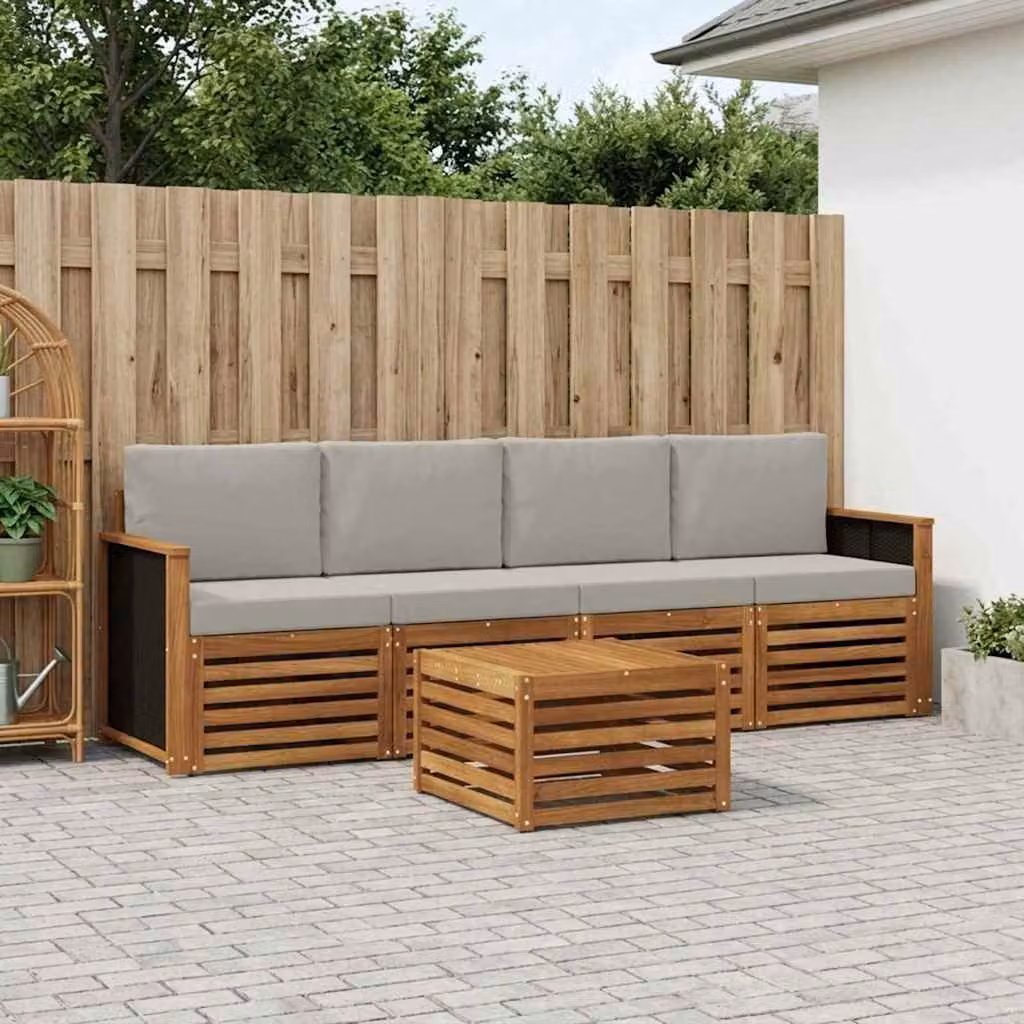 Set di divani da esterno vidaXL in legno di acacia con tavolo da caffè, 5 pezzi, Beige e Grigio