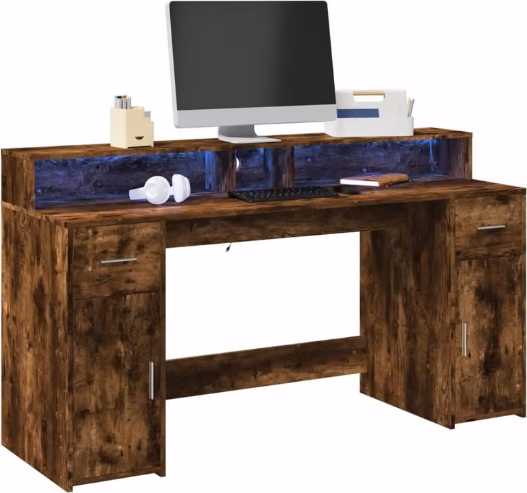 Maison Exclusive - Scrivania con Luci LED Rovere Fumo 160x55x91 cm in Multistrato
